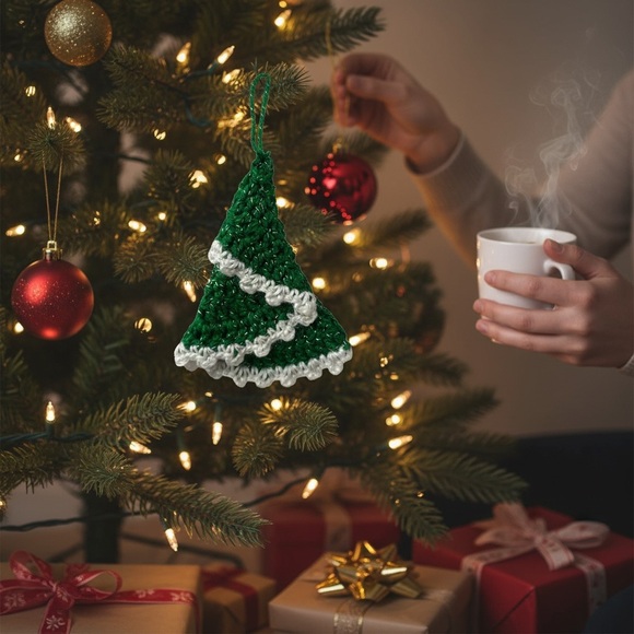 Hand Crafted Green and White Holiday Ornament - Picture 7 of 12